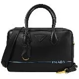 PRADA 1BB045 CITY CALF線條LOGO牛皮兩用方包.黑 大