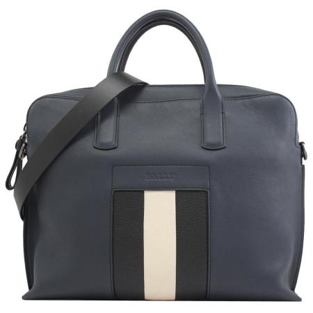 BALLY 6231769 BERGH 經典條紋牛皮商務兩用包.深海藍