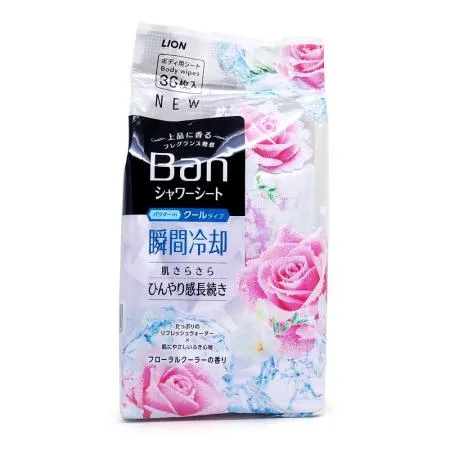 日本【LION】BAN 清爽爽身粉濕紙巾 36張 (花香)
