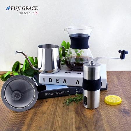 【FUJI-GRACE 富士雅麗】304不銹鋼經典手沖咖啡四件組