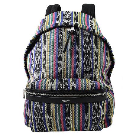 YSL 465448 Ikat City 撞色條紋織布雙肩拉鍊後背包