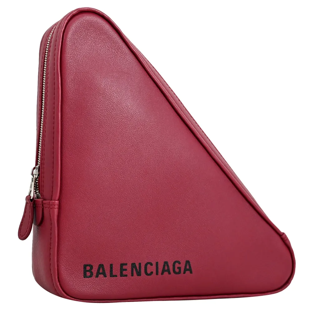 BALENCIAGA 巴黎世家 476976 字母LOGO三角形小牛皮大手拿包.紅