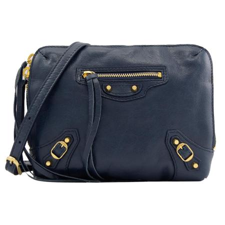 BALENCIAGA 巴黎世家 488795 鉚釘扣小羊皮迷你斜背包.深藍