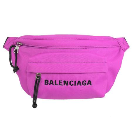 BALENCIAGA 巴黎世家 569978 電繡LOGO 素面帆布胸口包/腰包.桃紫