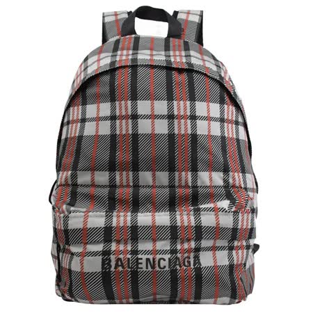 BALENCIAGA 巴黎世家 656081 品牌LOGO格紋輕尼龍後背包.黑紅