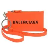 BALENCIAGA 巴黎世家 594548 品牌LOGO斜背頸掛牛皮證件零錢包.螢光橘