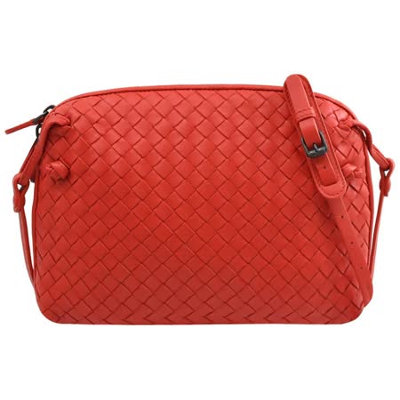BOTTEGA VENETA 245354 手工編織小羊皮斜背包.正紅