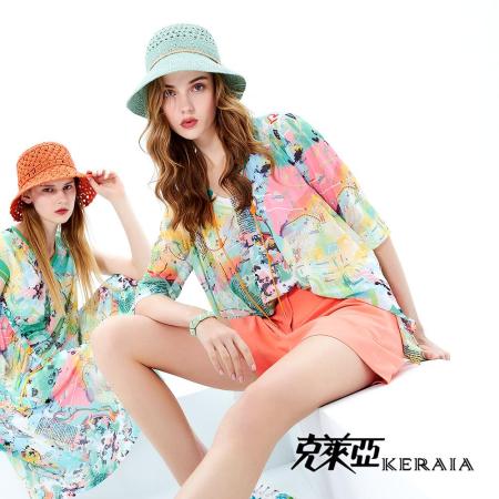 【KERAIA 克萊亞】如幻似夢印花襪布抽繩上衣