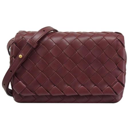 BOTTEGA VENETA 609412 大格編織迷你翻蓋斜背包.酒紅