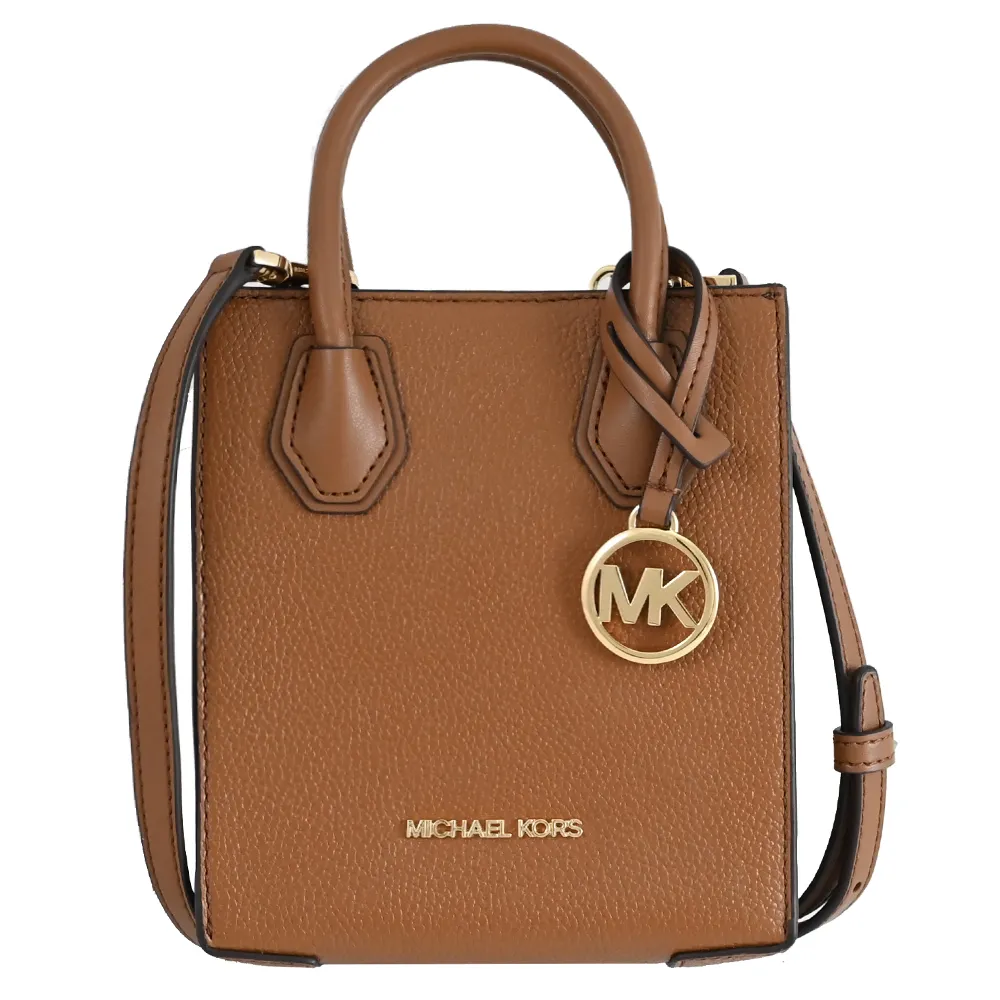 MICHAEL KORS MERCER 素面荔枝紋迷你手提兩用包.咖