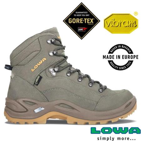 【德國 LOWA】女RENEGADE GTX中筒防水透氣多功能健行鞋/LW320945-4853 牧草綠/蜜黃