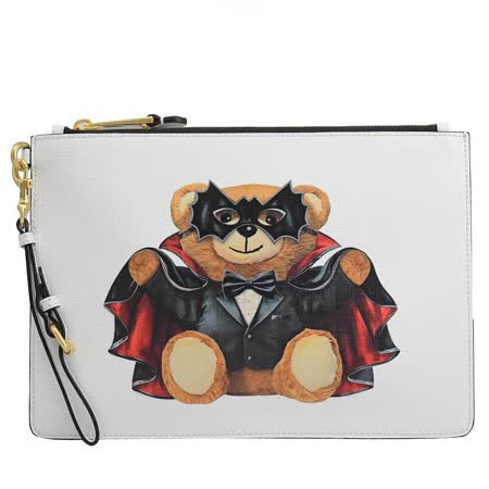 MOSCHINO 7A8429吸血鬼小熊手提萬用包手拿包 .白/大