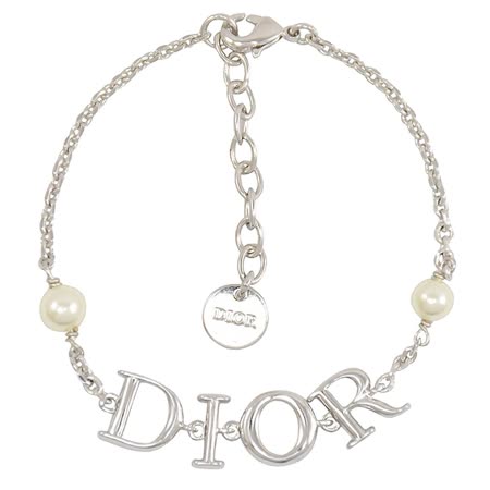 Dior DIO(R)EVOLUTION 英字LOGO珠飾手鍊.銀