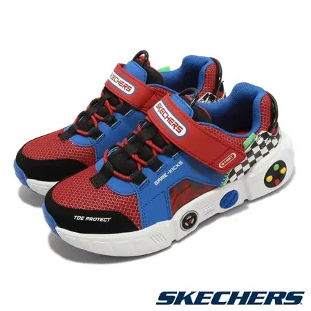 Skechers 休閒鞋 Gametronix 中大童 藍 紅 遊戲機 魔鬼氈 小朋友 童鞋 402260LBLMT