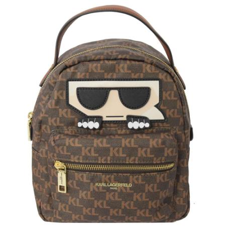 KARL LAGERFELD 卡爾 老佛爺公仔滿版字母後背包.咖