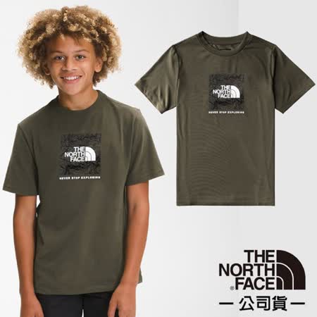 【美國 The North Face】童 Graphic Tee 透氣純棉圓領印花短袖T恤/7WPS-21L 褐灰綠