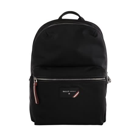 BALLY - 皮標LOGO前拉鍊袋尼龍後背包(黑/中)