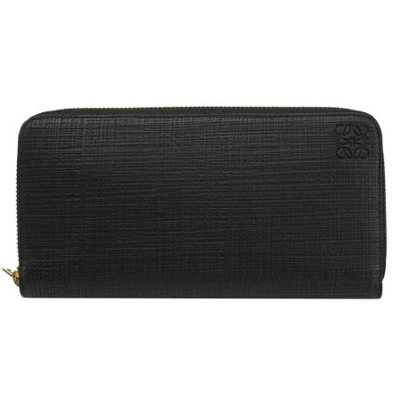 LOEWE 壓印LOGO十字壓紋皮革拉鍊長夾.黑
