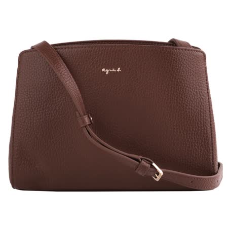 agnes b.-金屬agnes b.荔枝紋皮革素面斜背包(深咖)