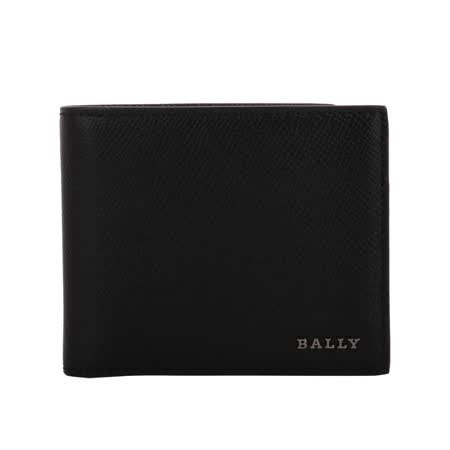BALLY-BOLLE 金屬銀字防刮皮革對開短夾(黑/內黑紅)