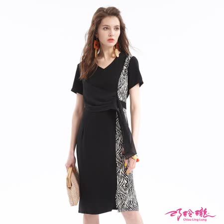 CLL巧玲瓏 
豹紋拼接飄逸雪紡洋裝