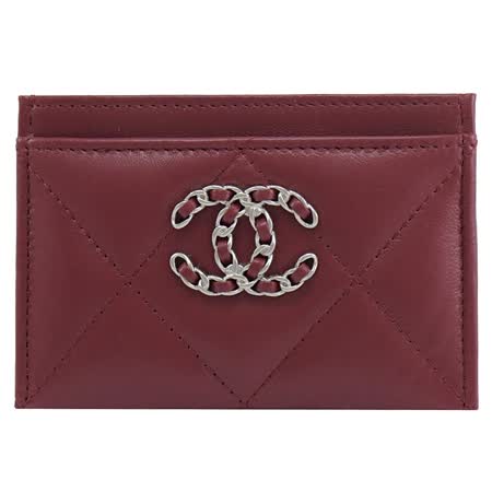 CHANEL AP1167 經典CC LOGO菱格紋小羊皮卡片夾.酒紅/銀