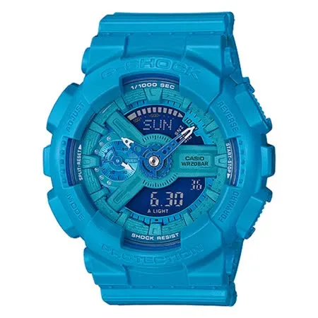 G-SHOCK 霧面質感 GMA-S110VC-2A 雙顯男錶 天空藍 世界時間 200米防水