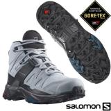 【索羅門 SALOMON】女 X ULTRA 4 GTX 防水透氣耐磨中筒登山鞋(寬楦)/416872 深礦灰/黑/藍 UK7.5