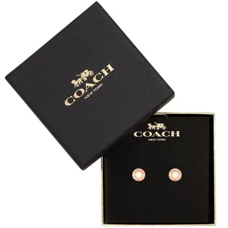 COACH 水晶鑲嵌耳環-玫瑰金色