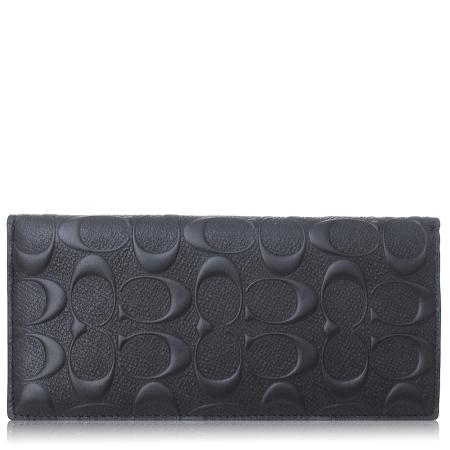 COACH 壓紋小牛皮 / 胸前口袋 對折長夾_黑色