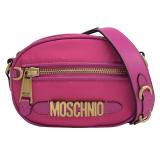 【全新原廠NG品】MOSCHINO 金屬LOGO輕量尼龍迷你斜揹包.桃