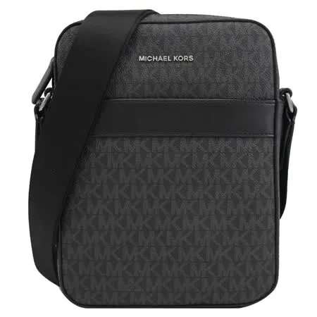 MICHAEL KORS COOPER 經典MK滿版印花斜背包.黑灰