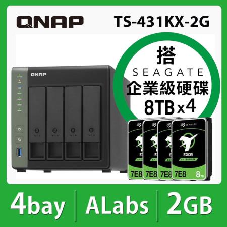 【QNAP】TS-431KX-2G 4Bay NAS 搭【Seagate】Exos 8TB 企業級硬碟 x 4