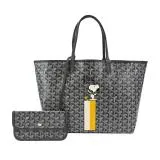 GOYARD SNOOPY 聯名款條紋塗料帆布LOGO子母購物包-小/灰/白黃