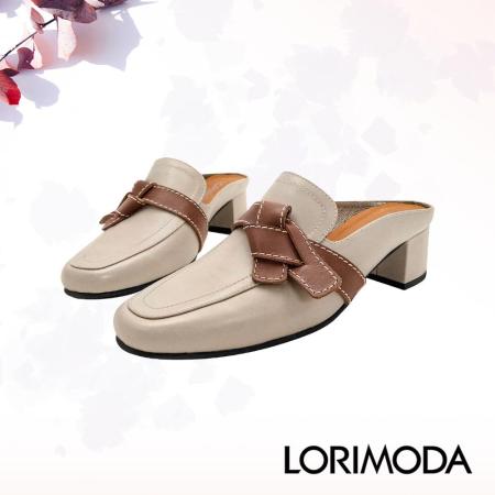 LORIMODA
蝴蝶飾帶方頭真皮中跟穆勒鞋