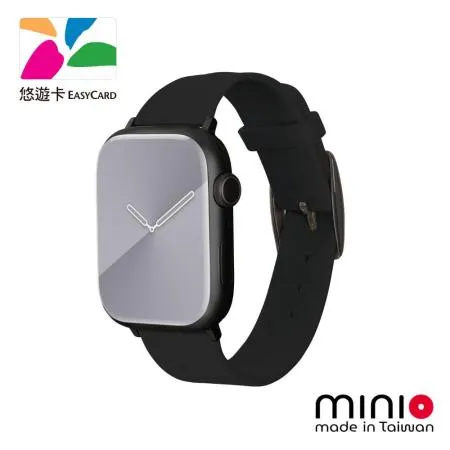 minio Apple Watch 食品級防水矽膠悠遊卡錶帶-午夜黑(官方正式授權)