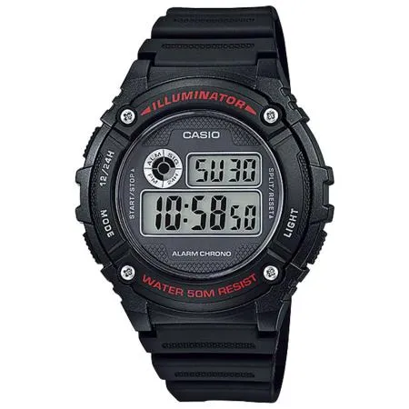 CASIO 卡西歐 電子錶 橡膠錶帶 防水50米 LED背光照明 礦物玻璃 W-216 ( W-216H-1A )