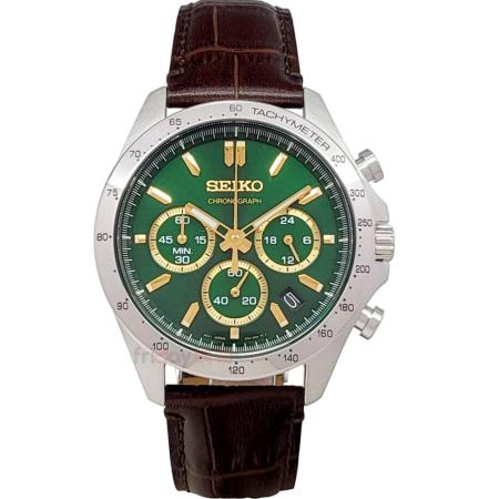 SEIKO精工 SBTR017手錶 日本國內販售款 綠面 DAYTONA三眼計時 日期 咖啡色皮帶 男錶