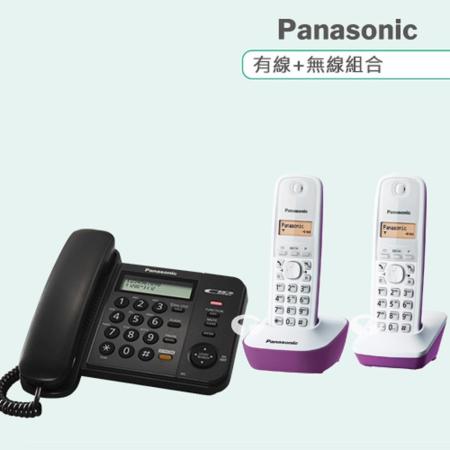 《Panasonic》松下國際牌數位子母機電話組合 KX-TS580+KX-TG1612 (經典黑+抽象紫)