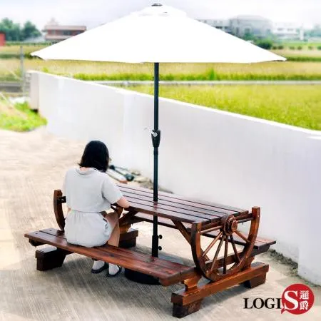 LOGIS 防腐實木桌帶椅組 庭園桌椅 啤酒桌 戶外桌椅