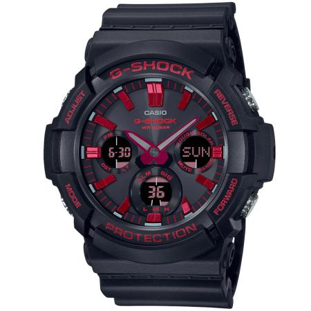 CASIO G-SHOCK 黑紅潮流雙顯太陽能腕錶 GAS-100BNR-1A
