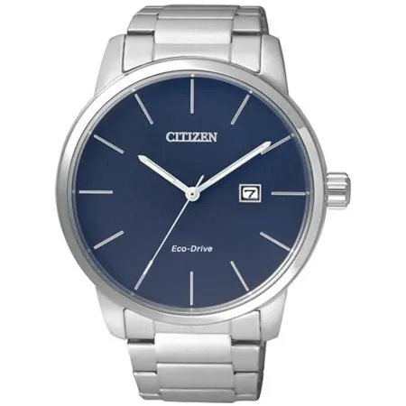 CITIZEN 星辰 光動能男錶 不鏽鋼錶帶 藍色錶面 防水50米 日期顯示 ( BM6960-56L )