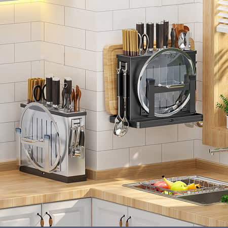 免打孔廚房多功能收納架刀板鍋蓋架