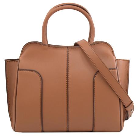 TODS 簡約素色小牛皮縫線造型手提兩用包.咖