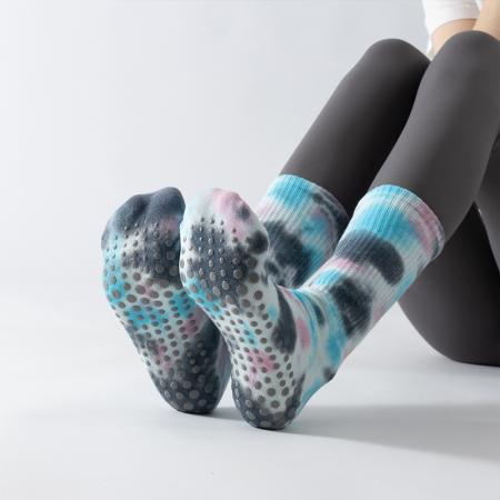 【BODYAIR】紮染花防滑膠點中長瑜珈襪 任3入(透氣.舞蹈.運動)