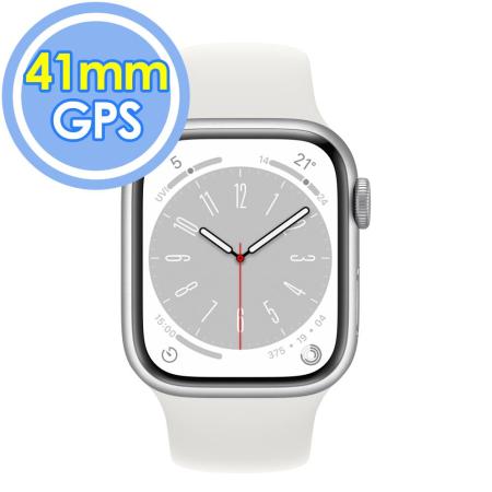 Apple Watch Series 8 (GPS) 41mm 銀色鋁金屬錶殼+白色運動型錶帶(MP6K3TA/A)