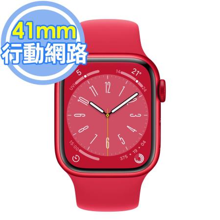 Apple Watch Series 8 (行動網路)41mm 紅色鋁金屬錶殼+紅色運動型錶帶(MNJ23TA/A)