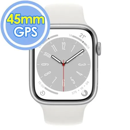 Apple Watch Series 8 (GPS) 45mm 銀色鋁金屬錶殼+白色運動型錶帶(MP6N3TA/A)