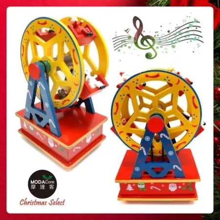 摩達客-耶誕摩天輪木質音樂盒-聖誕禮物擺飾