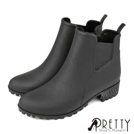 【Pretty】女 雨靴 雨鞋 短靴 切爾西 無毒環保 防水 粗跟 台灣製